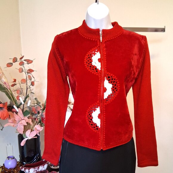 NWT Woman's Red Zip-Up Cardigan Knit Lightweight Elegant Ladies Sweater - Picture 2 of 9